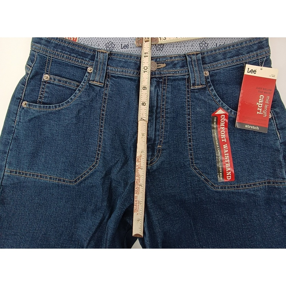 Lee Comfort Waist Capri Crop Womens Size 14 Dark Denim Med High Rise Soft NWT - Picture 7 of 13